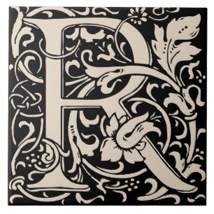 William Morris Art Nouveau Alphabet Leaf Letter R Tile