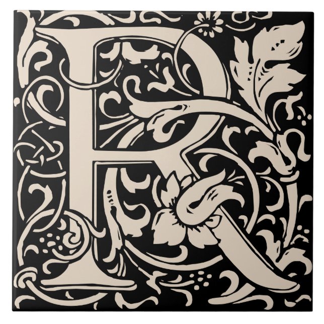 William Morris Art Nouveau Alphabet Leaf Letter R Tile (Front)