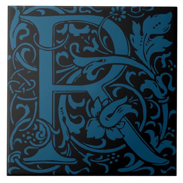 William Morris Art Nouveau Alphabet Leaf Letter R Tile (Front)