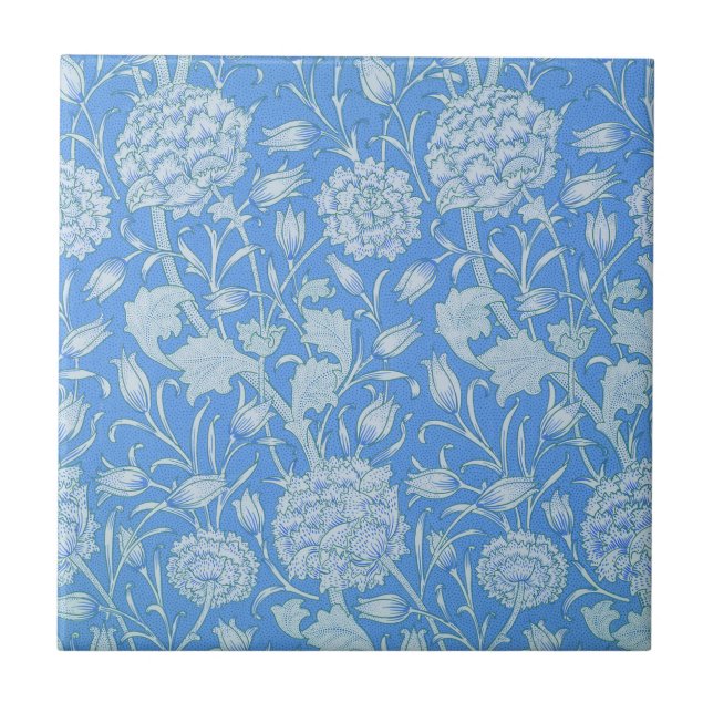William Morris - Art Nouveau Blue Wild Tulips Tile (Front)