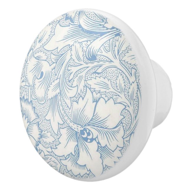 William Morris, Art Nouveau Elegant Blue Acanthus Ceramic Knob (Right)