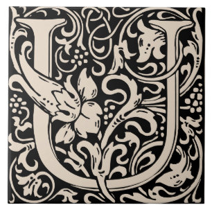 William Morris Art Nouveau Initial Floral Letter U Tile