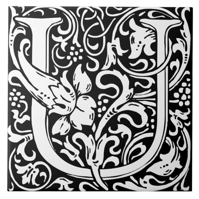 William Morris Art Nouveau Initial Floral Letter U Tile (Front)