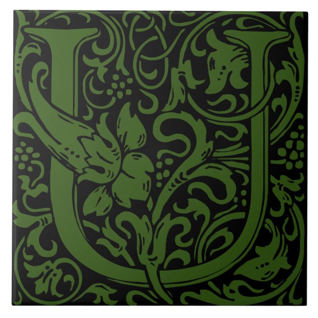 William Morris Art Nouveau Initial Floral Letter U Tile (Front)