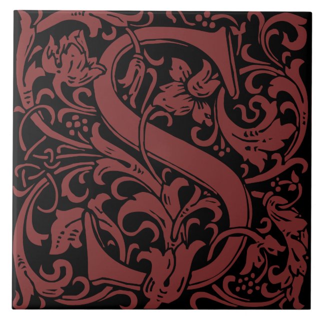 William Morris Art Nouveau Initial Vines Letter S Tile (Front)