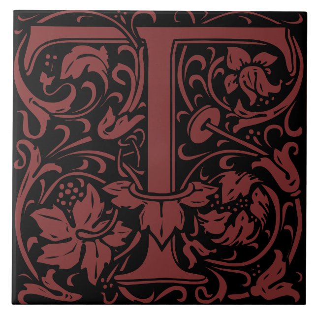 William Morris Art Nouveau Initial Vines Letter T Tile (Front)