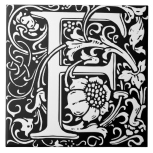 William Morris Art Nouveau Monogrammed Letter F Tile