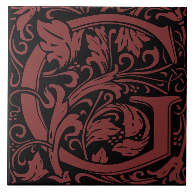 William Morris Art Nouveau Monogrammed Letter G Tile (Front)