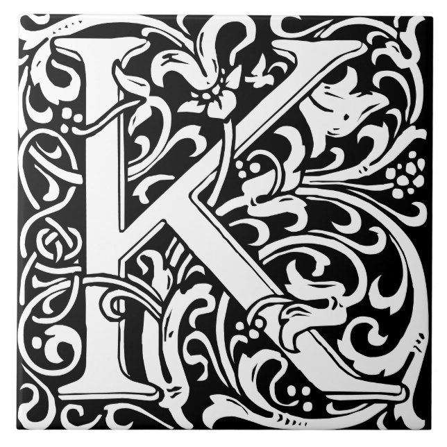 William Morris Art Nouveau Monogrammed Letter K Tile (Front)