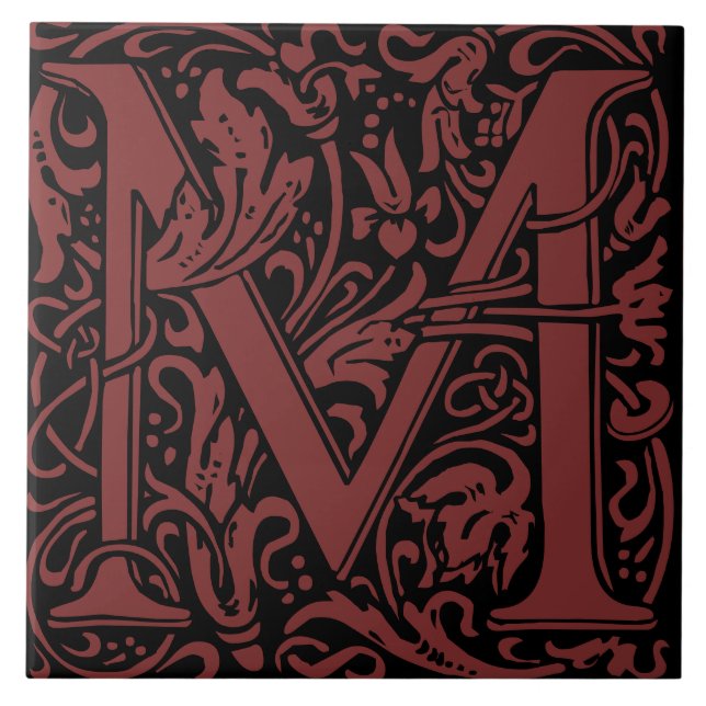 William Morris Art Nouveau Monogrammed Letter M Tile (Front)