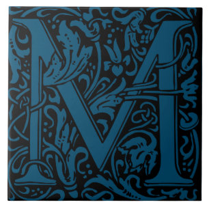 William Morris Art Nouveau Monogrammed Letter M Tile