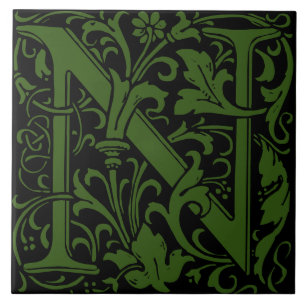 William Morris Art Nouveau Monogrammed Letter N Tile