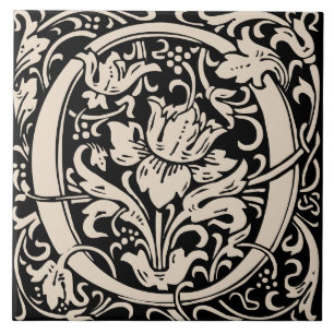 William Morris Art Nouveau Monogrammed Letter O Tile