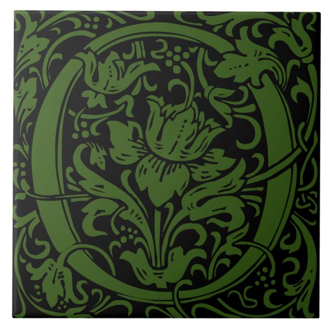 William Morris Art Nouveau Monogrammed Letter O Tile (Front)