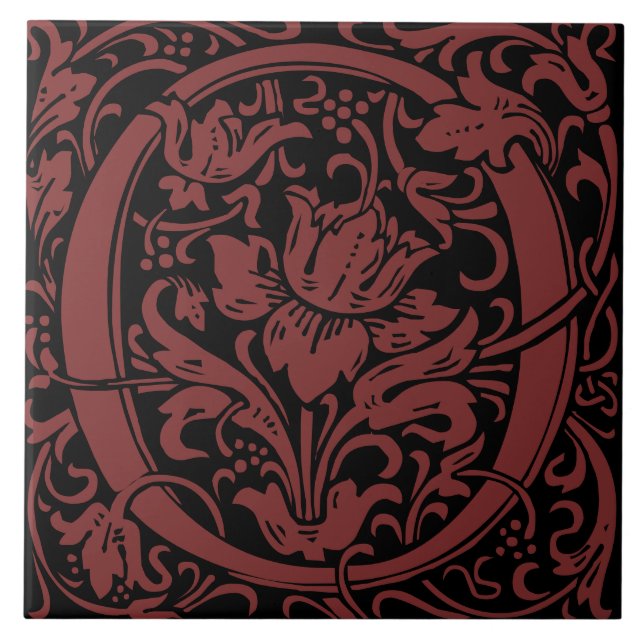 William Morris Art Nouveau Monogrammed Letter O Tile (Front)