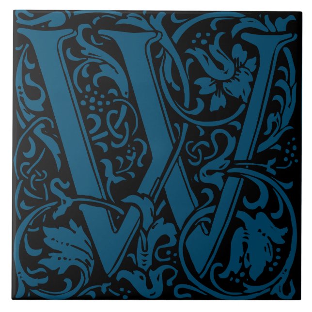 William Morris Art Nouveau Monogrammed Letter W Tile (Front)