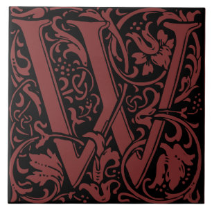 William Morris Art Nouveau Monogrammed Letter W Tile