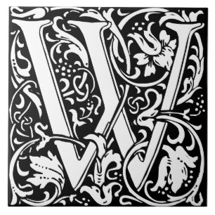 William Morris Art Nouveau Monogrammed Letter W Tile