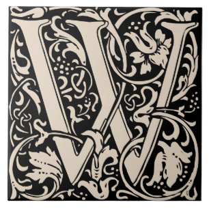William Morris Art Nouveau Monogrammed Letter W Tile