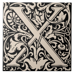 William Morris Art Nouveau Monogrammed Letter X Tile