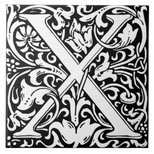 William Morris Art Nouveau Monogrammed Letter X Tile