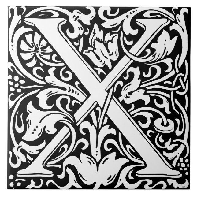William Morris Art Nouveau Monogrammed Letter X Tile (Front)