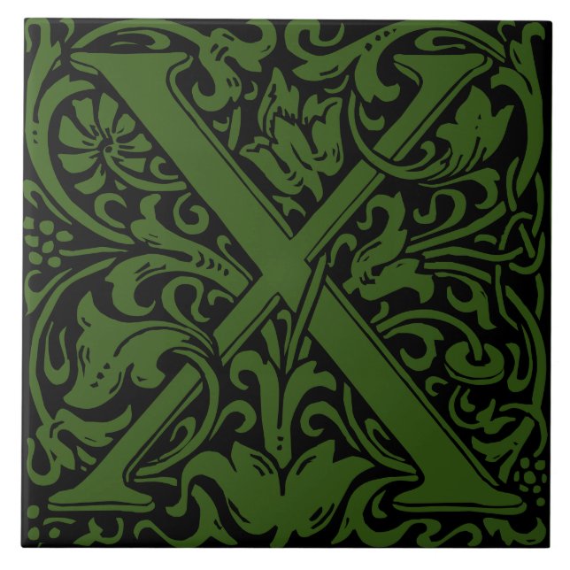 William Morris Art Nouveau Monogrammed Letter X Tile (Front)