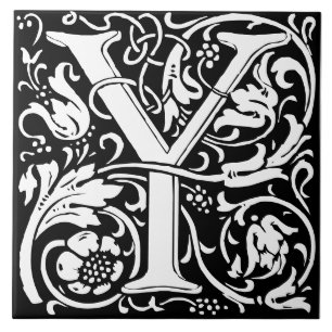 William Morris Art Nouveau Monogrammed Letter Y Tile