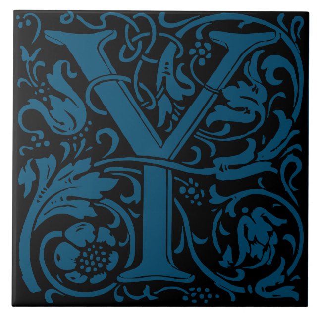 William Morris Art Nouveau Monogrammed Letter Y Tile (Front)