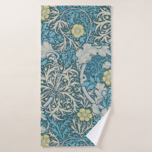 William Morris,art nouveau pattern, seaweed,blue,f Bath Towel