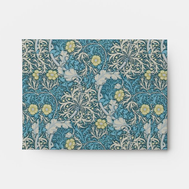 William Morris,art nouveau pattern, seaweed,blue,f Envelope (Front)