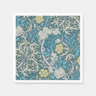 William Morris,art nouveau pattern, seaweed,blue,f Napkin
