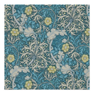 William Morris,art nouveau pattern, seaweed,blue,f Poster