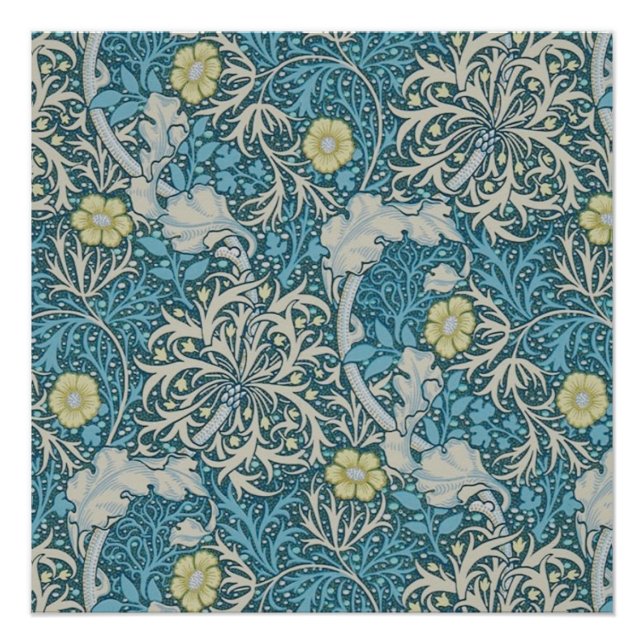 William Morris,art nouveau pattern, seaweed,blue,f Poster (Front)