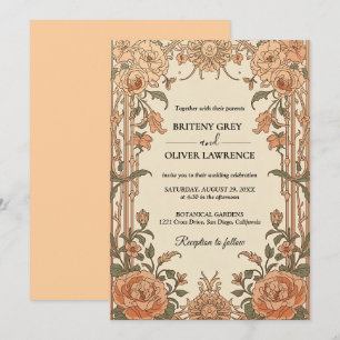 William Morris Art Nouveau vintage Floral Wedding Invitation