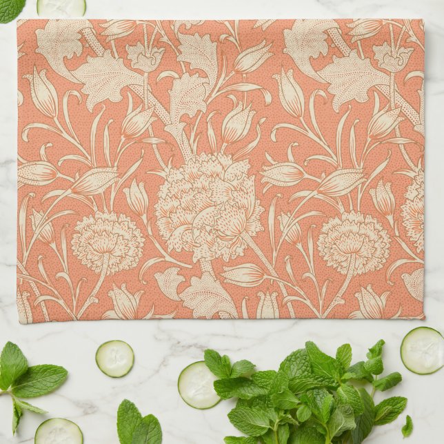 William Morris - Art Nouveau Wild Tulips - Peach Tea Towel (Folded)