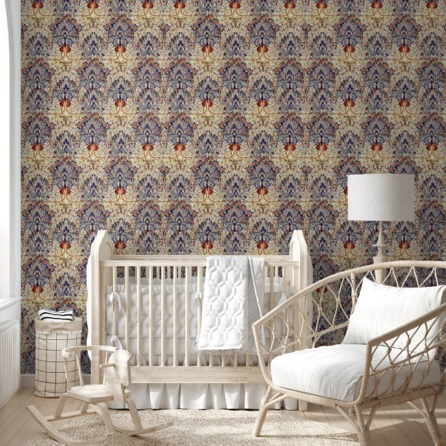 William * Morris Artichoke Blue Beige Burgundy Wallpaper (Kids)