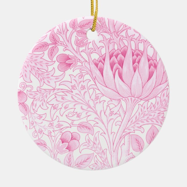 William Morris Artichoke Pale Pink Ceramic Tree Decoration (Front)