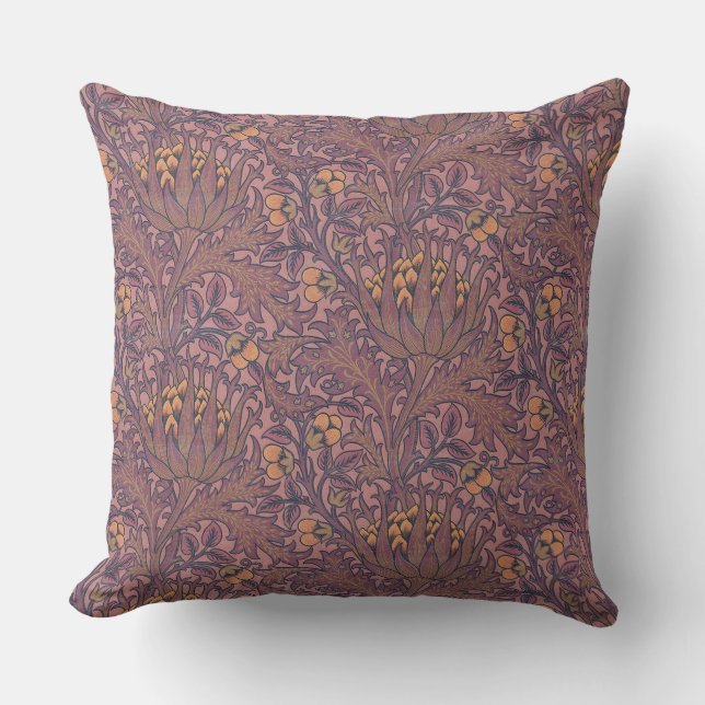 William Morris Artichoke Wine and Gold Cushion (Front)