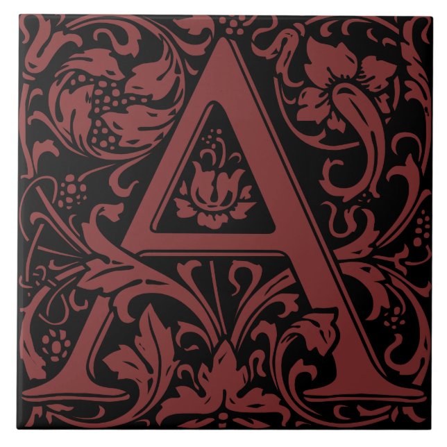 William Morris Arts and Crafts Monogram Letter A Tile (Front)