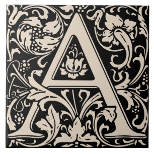 William Morris Arts and Crafts Monogram Letter A Tile
