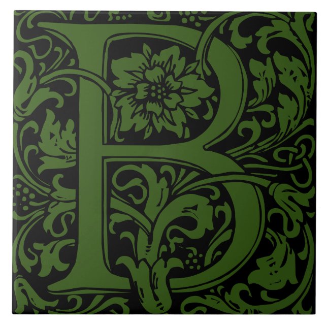 William Morris Arts and Crafts Monogram Letter B Tile (Front)