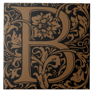 William Morris Arts and Crafts Monogram Letter B Tile
