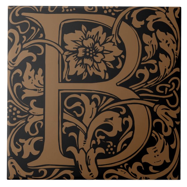 William Morris Arts and Crafts Monogram Letter B Tile (Front)