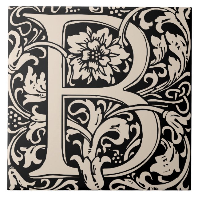 William Morris Arts and Crafts Monogram Letter B Tile (Front)