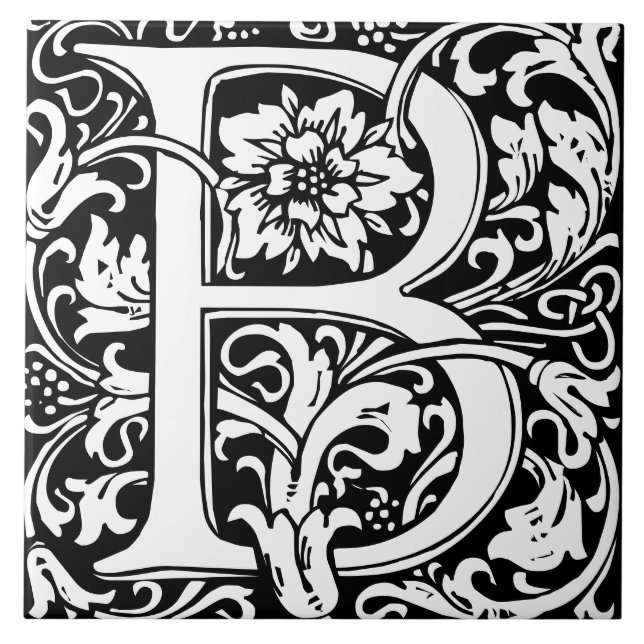 William Morris Arts and Crafts Monogram Letter B Tile (Front)