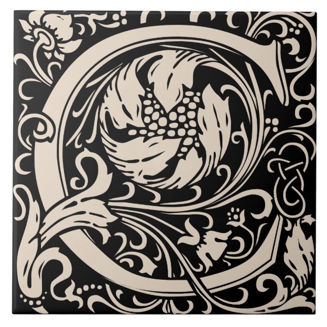 William Morris Arts and Crafts Monogram Letter C Tile (Front)