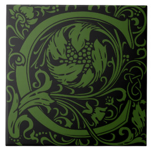 William Morris Arts and Crafts Monogram Letter C Tile