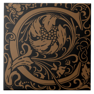 William Morris Arts and Crafts Monogram Letter C Tile