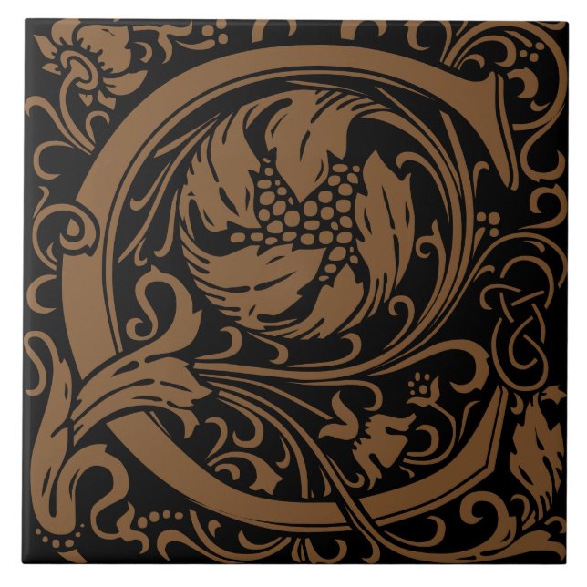 William Morris Arts and Crafts Monogram Letter C Tile (Front)